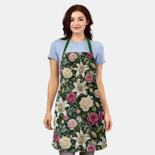 Lush Magnolia Floral Botanical Illustration Apron