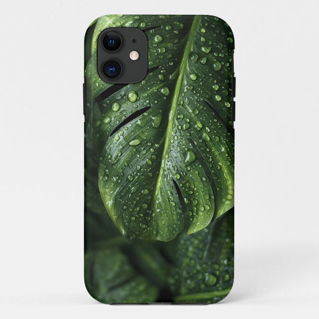 Lush Monstera Leaves with Morning Dew Drops Case-Mate iPhone Case (Back)