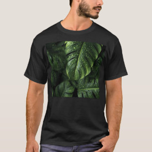 Lush Monstera Leaves with Morning Dew Drops T-Shirt