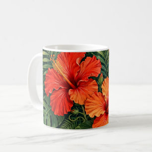 Lush Orange Hibiscus Jungle Flowers Tropical Coffee Mug
