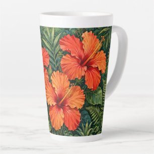 Lush Orange Hibiscus Jungle Flowers Tropical Latte Mug