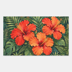 Lush Orange Hibiscus Jungle Flowers Tropical Sticker