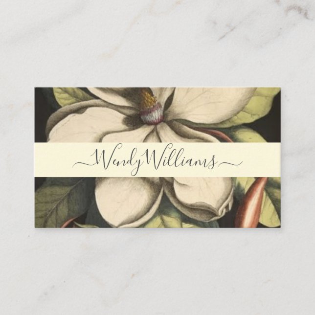 Lush Painted Magnolia Blooms Script Type Business Card (Front)