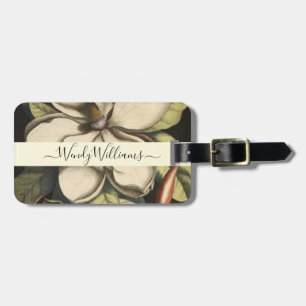 Lush Painted Magnolia Blooms Script Type Luggage Tag
