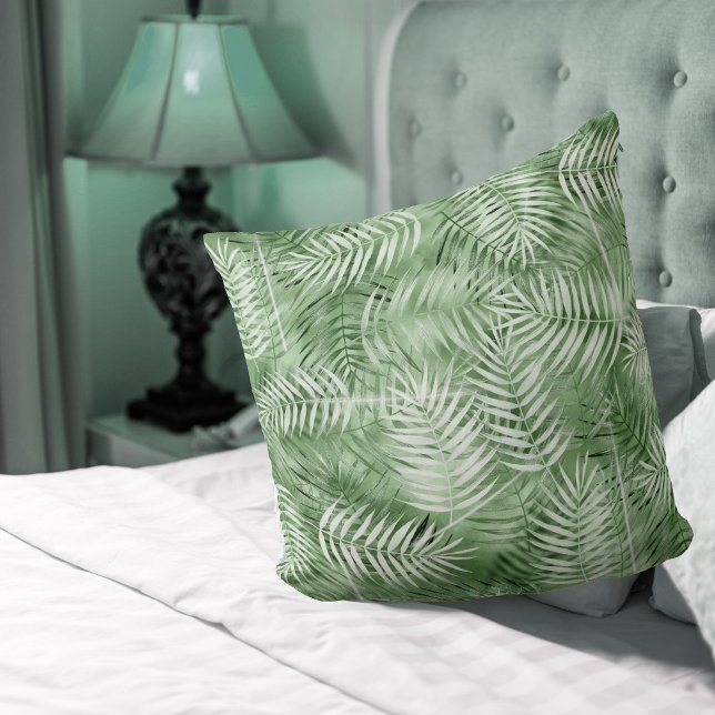Lush Palm Leaf Pattern Moss Green ID956 Throw Pillow (Creator Uploaded)