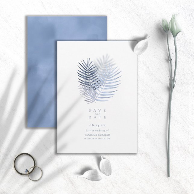 Lush Palm Leaf Wedding Blue ID956 Save The Date (Creator Uploaded)