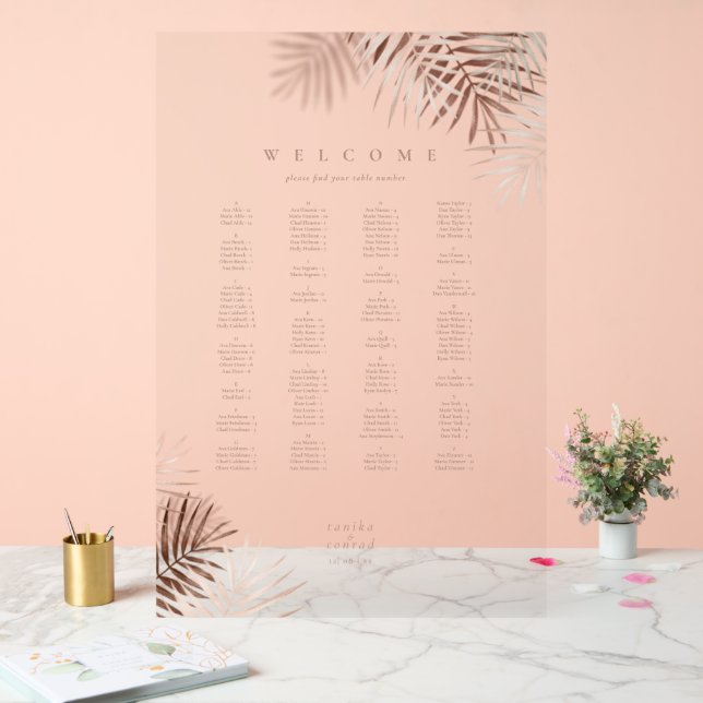 Lush Palm Leaf Wedding Seating Terra Cotta/W ID956 Acrylic Sign (Wedding)