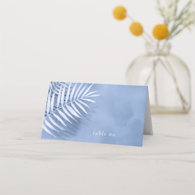 Lush Palm Leaf Wedding Table No. Blue ID956 Place Card (Front)