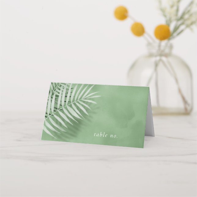 Lush Palm Leaf Wedding Table No. Moss Green ID956 Place Card (Front)