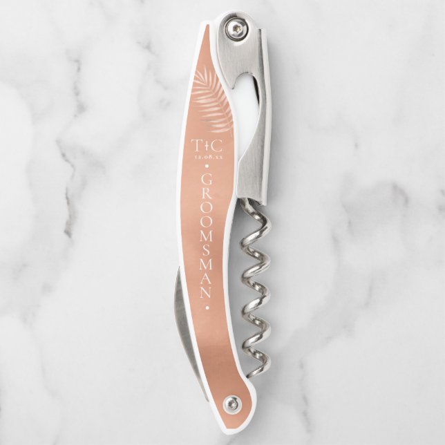 Lush Palm Leaf Wedding Terra Cotta ID956 Corkscrew (Back)