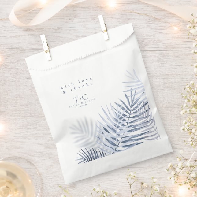 Lush Palm Leaf Wedding Thanks Blue/Wht ID956 Favour Bag (Clipped)