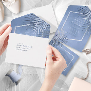 Lush Palm Leaf Wedding Windsor Blue ID956  All In One Invitation