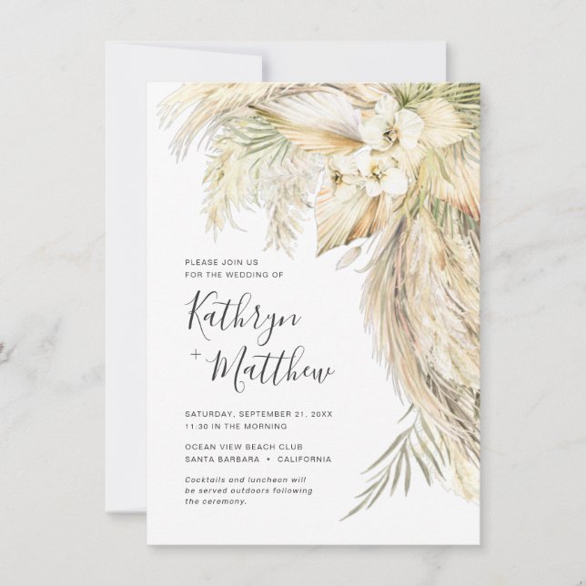 Lush Palms and Pampas Grass Boho Micro Wedding Invitation (Front)
