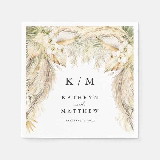 Lush Pampas Grass Boho Wedding Arch Napkins (Front)