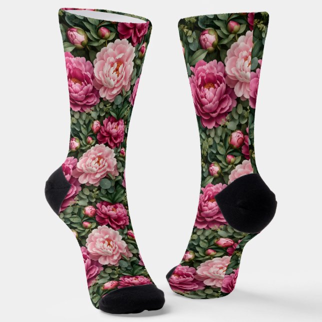 Lush Peony and Greenery Print Socks (Angled)