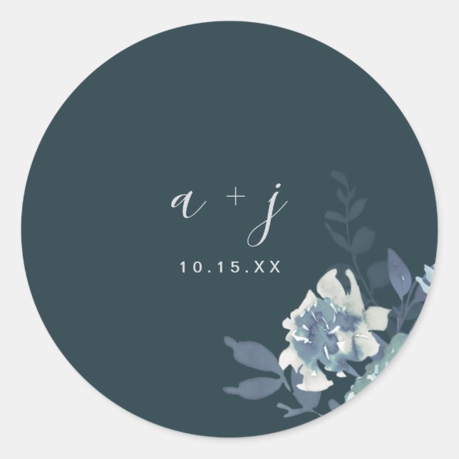 Lush Peony Floral with Monogram and Date Wedding Classic Round Sticker (Front)