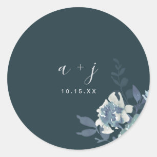 Lush Peony Floral with Monogram and Date Wedding Classic Round Sticker