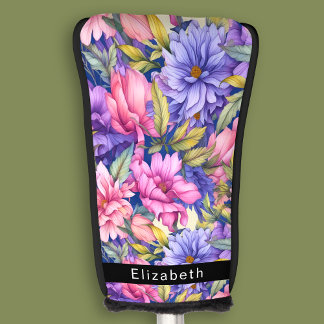 Lush Pink and Purple Flowers Personalized Golf Head Cover