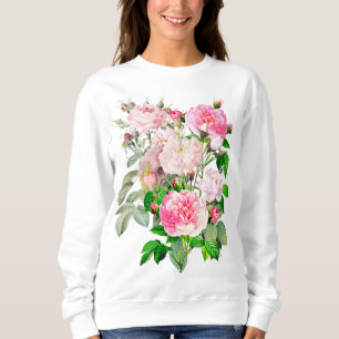 Lush Pink and White Roses Sweatshirt