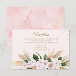 Lush Pink Gold Watercolor Floral Reception Card