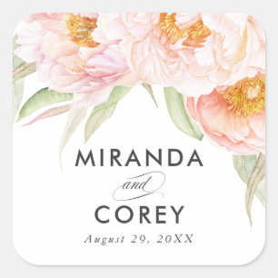 Lush Pink Peonies Floral Square Sticker