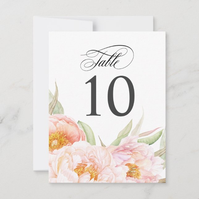 Lush Pink Peonies Floral Table Number (Front)