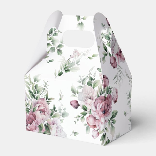 Lush Pink Peonies Greenery All Over Pattern Favor Box (Front Side)