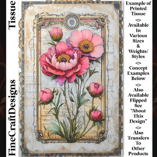 Lush Pink Peonies on Aged Parchment DA1L Decoupage Tissue Paper