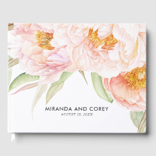 Lush Pink Peonies Watercolor Floral Guest Book
