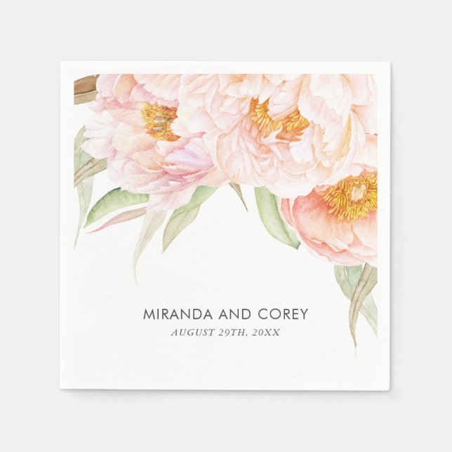 Lush Pink Peonies Watercolor Floral Napkin (Front)