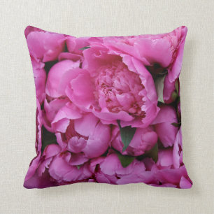 Lush Pink Peony Flowers Throw Pillow