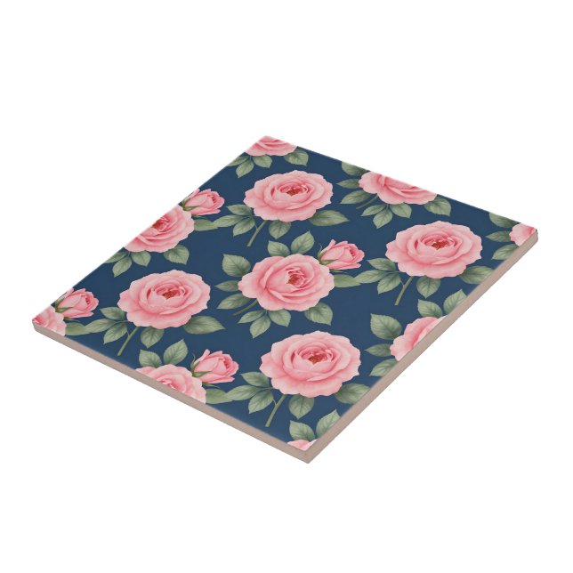 Lush pink roses botanical pattern tile (Side)