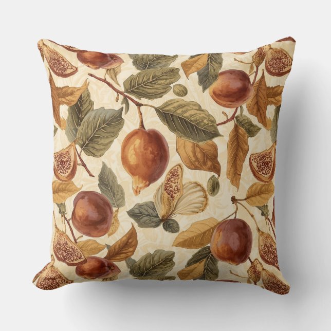 Lush Plums & Fig Leaves Throw Pillow | Gilded (Front)