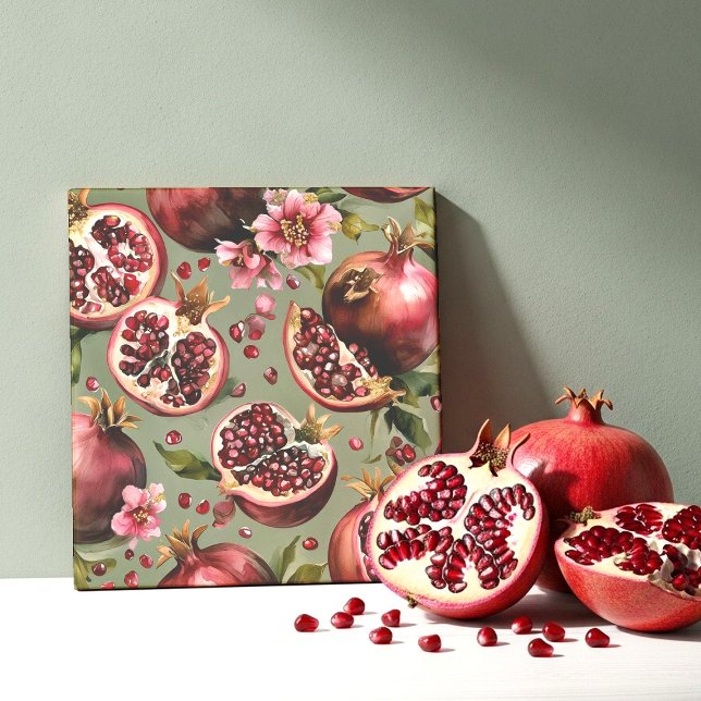 Lush Pomegranate Fruit and Flowers Pattern Tile (Creator Uploaded)