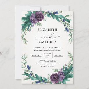 Lush Purple Botanical Wreath Wedding Invitation