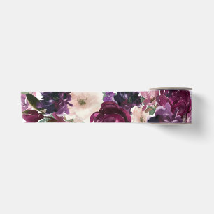 Lush Purple Flowers   Romantic Watercolor Floral Satin Ribbon