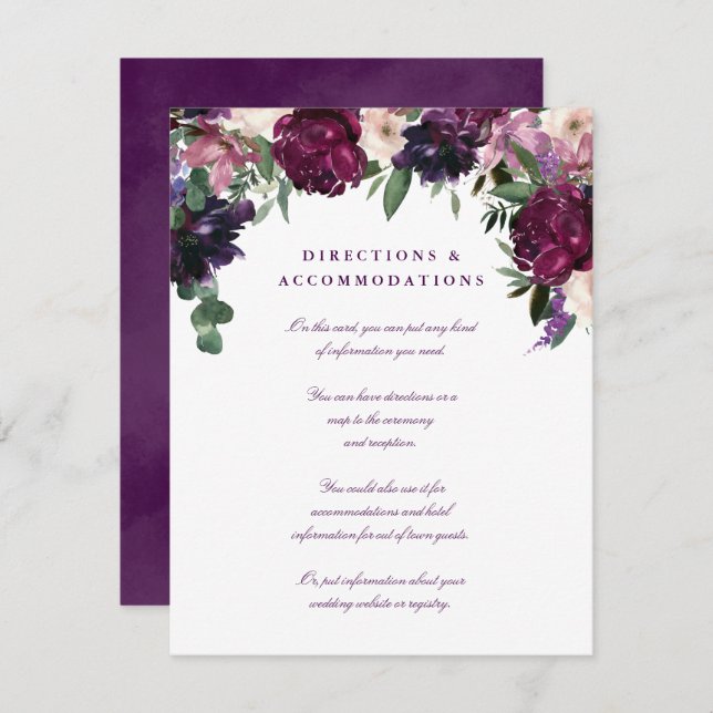 Lush Purple Flowers | Romantic Wedding Enclosure Card (Front/Back)