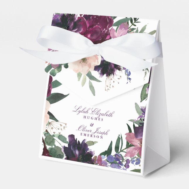 Lush Purple Flowers | Romantic Wedding Favor Box (Front Side)