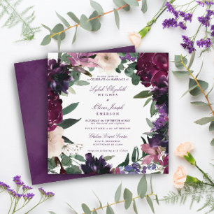 Lush Purple Flowers   Romantic Wedding Invitation