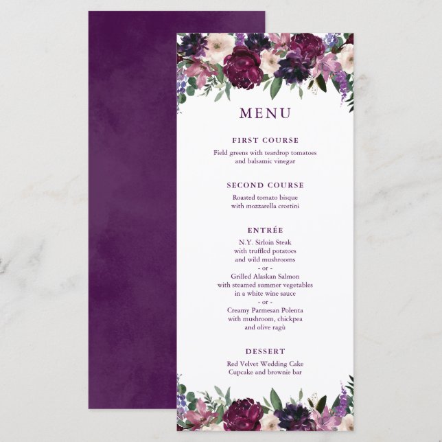 Lush Purple Flowers | Romantic Wedding Menu (Front/Back)