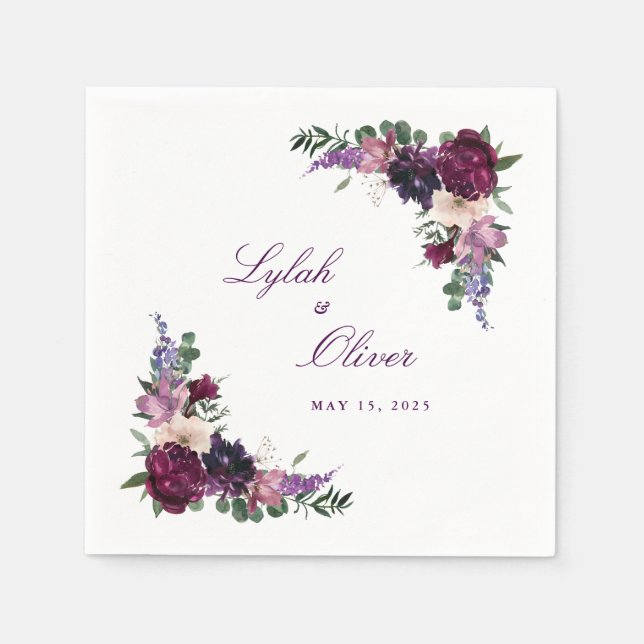 Lush Purple Flowers | Romantic Wedding Napkin (Front)