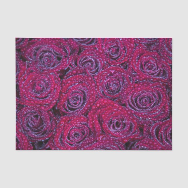 Lush Purple Roses and Rain Drops Tissue Paper (Front)