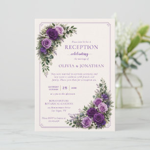 Lush Purple Roses Reception Only Wedding Invitation
