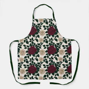 Lush Red And Burgundy Roses With Dark Green Leaves Apron