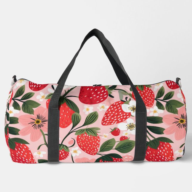 Lush Red Berries and Blossoms Duffle Bag (Front)