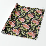 Lush Red Floral Greenery on Black Wrapping Paper<br><div class="desc">Black wrapping paper features beautiful pink and red watercolor flowers and elegant greenery - perfect for weddings,  bridal showers,  birthdays and more.  MATCHING items in our store.</div>