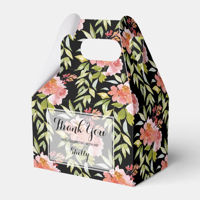Lush Red Floral Greenery Thank You Favor Box (Front Side)