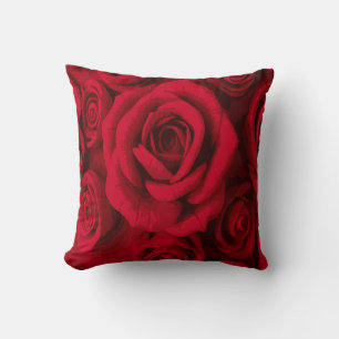 Lush Red Rose Bouquet Floral Design Throw Pillow