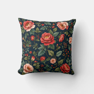 Lush Red Rose Garden Pattern.Modern Outdoor Throw Pillow