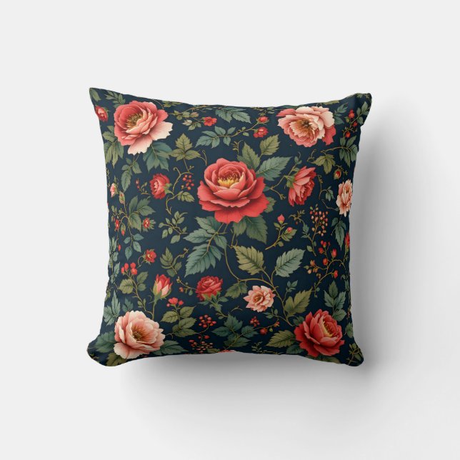 Lush Red Rose Garden Pattern.Modern Outdoor Throw Pillow (Front)